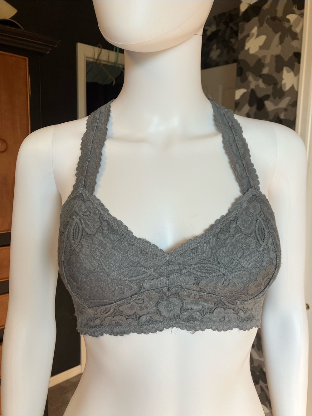 Free People Gray Floral Lace Bralette